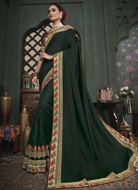 Dark Green Colour BK Vanya 3100 Fancy Latest Designer Festive Wear Heavy Satin Saree Collection 3114